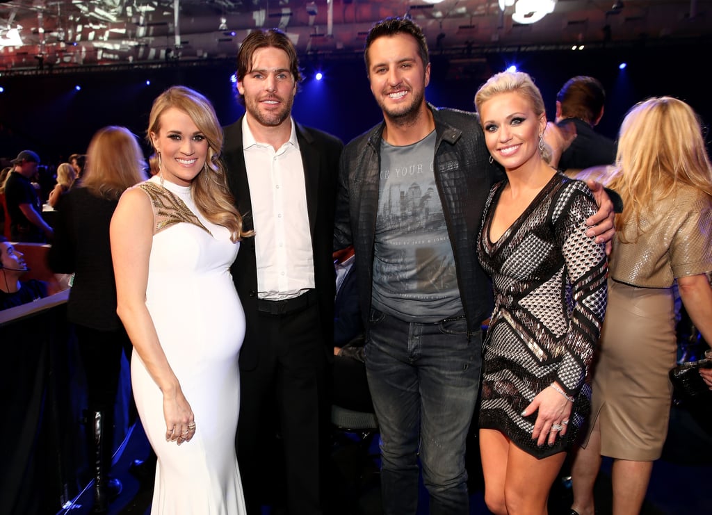 Pregnant Carrie Underwood in White at American Country Show