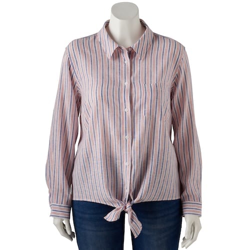 POPSUGAR Plus Size Tie-Front Button Up Shirt