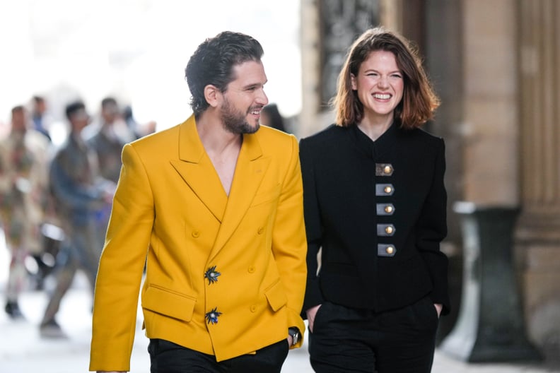 PARIS, FRANCE - JANUARY 19: Kit Harington and Rose Leslie are seen, outside Louis Vuitton, during the Paris Fashion Week - Menswear Fall Winter 2023 2024 : Day Three on January 19, 2023 in Paris, France. (Photo by Edward Berthelot/Getty Images)