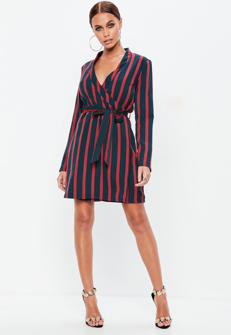 Missguided Contrast Stripe Tie Waist Shift Dress