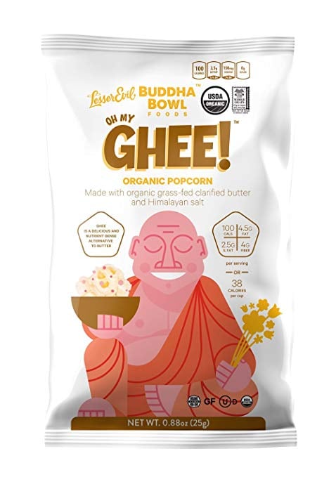 Single Serving Popcorn: Lesser Evil Buddah Bowl Organic Popcorn Oh My Ghee