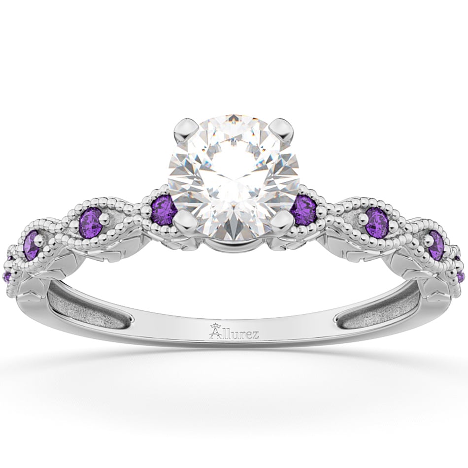 Vintage Marquise Amethyst Engagement Ring 14k White Gold