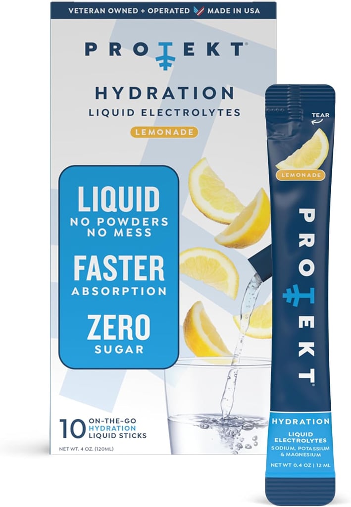 Protekt Electrolytes Liquid Hydration Packets ($13)
I've tried my fair share of hydration packets through the years, but I'm particularly obsessed with the ones that actually taste good (I love anything lemonade flavored) that also include magnesium for muscle support. The best thing about Protekt is that it's liquid, which makes for a far better mixing process than powder in my experience. Protekt is also sugar-free.