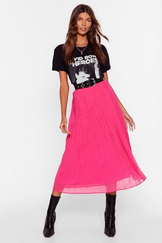 In the Drivers Pleat High-Waisted Midi Skirt