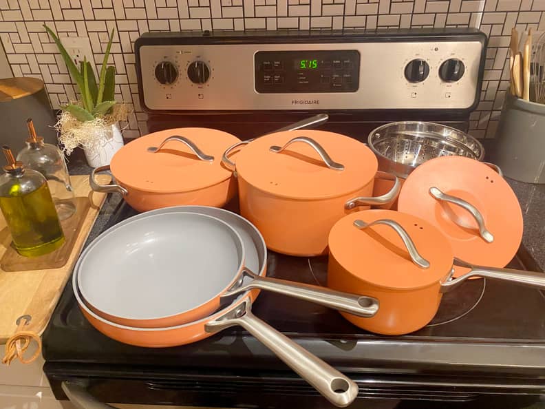 This Member's Mark 11-Piece Modern Ceramic Cookware Set is the
