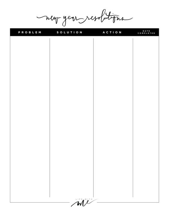 Printable Resolutions Sheet