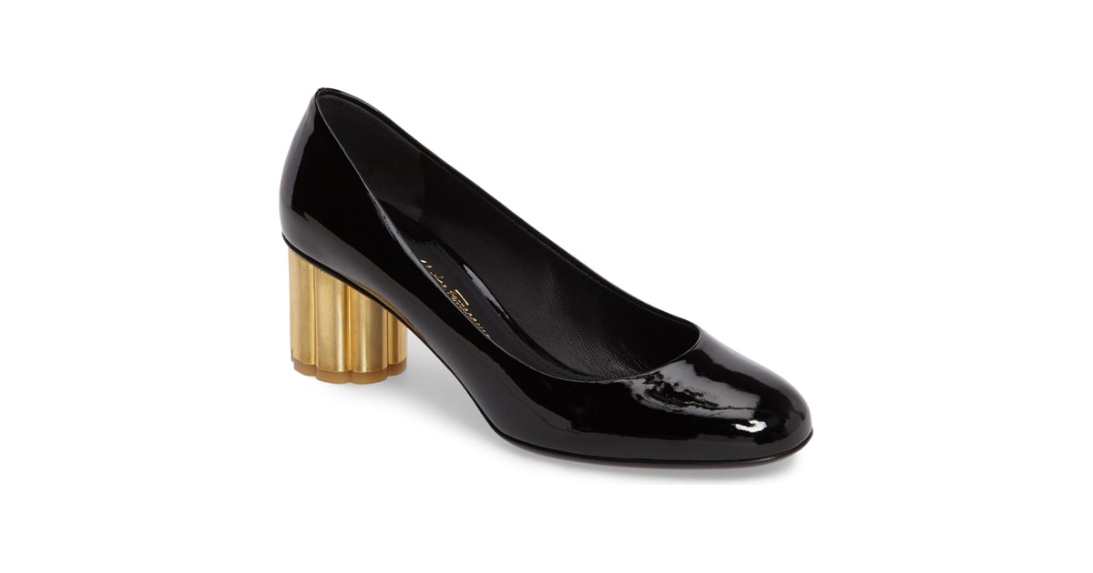 Salvatore Ferragamo Lucca Rounded Toe Flower Heel Pump These 13