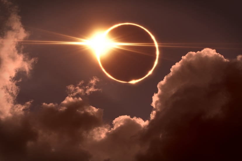 Total solar eclipse. During a solar eclipse, the moon covers the sun.