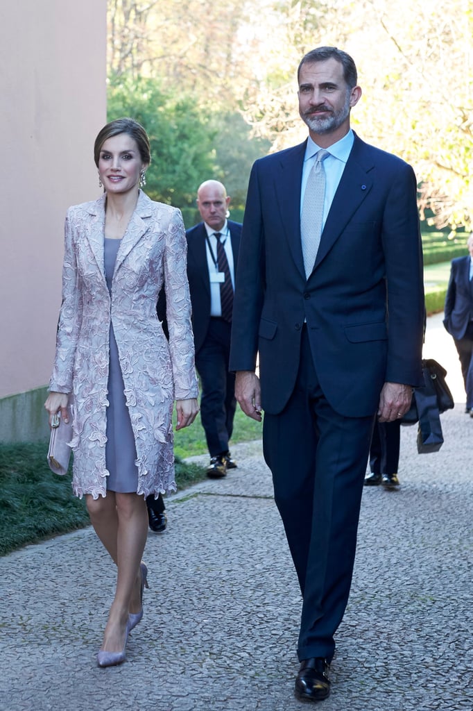 Queen Letizia's Lavender Lace Coat November 2016