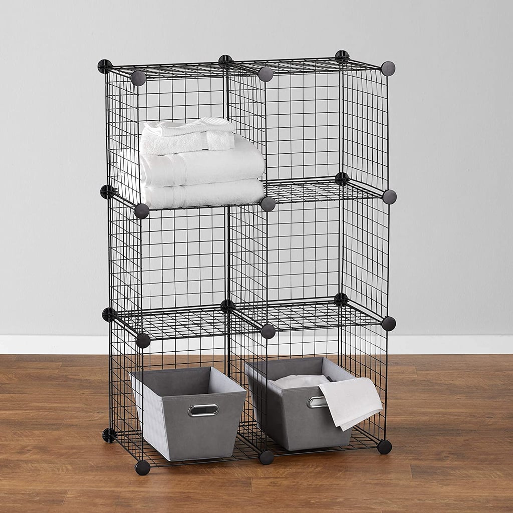 For Stackable Storage: Amazon Basics 6 Cube Grid Wire Storage Shelves, Black