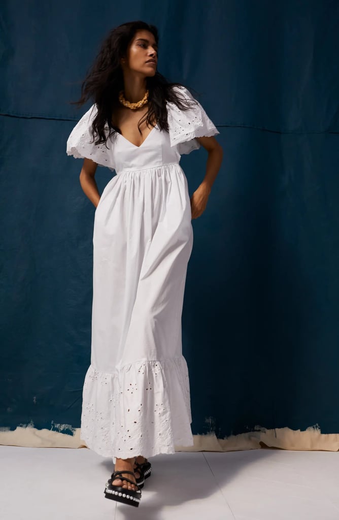 An Editor Favorite: En Saison Eyelet Detail Flutter Sleeve Poplin Maxi Dress