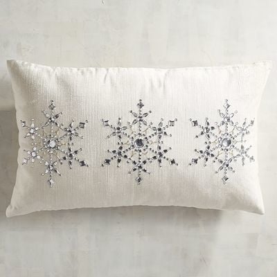 Ivory Velvet Snowflake Lumbar Pillow ($30)