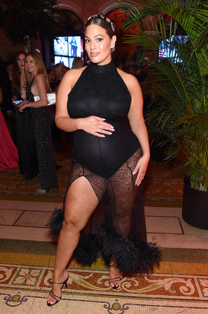 Ashley Graham Pregnant in Black Feather Dress By 16Arlington