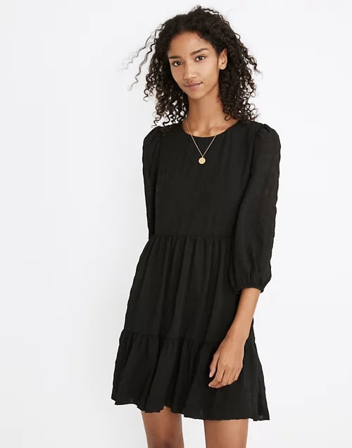 Madewell Petite Puff-Sleeve Ruffle-Hem Mini Dress