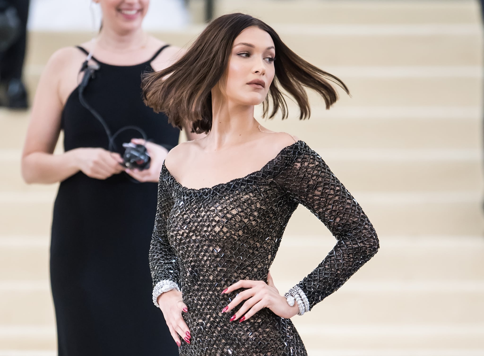 NEW YORK, NY - MAY 01: Model Bella Hadid is seen at the 'Rei Kawakubo/Comme des Garcons: Art Of The In-Between' Costume Institute Gala at Metropolitan Museum of Art on May 1, 2017 in New York City.  (Photo by Gilbert Carrasquillo/GC Images)