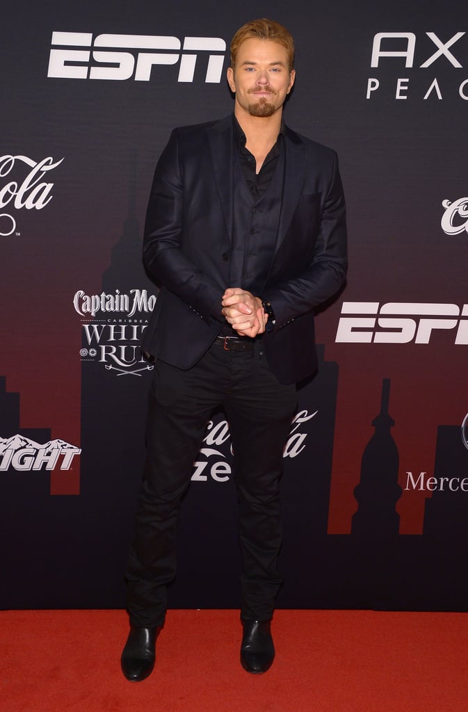 Kellan Lutz wore a dark suit at the ESPN party.