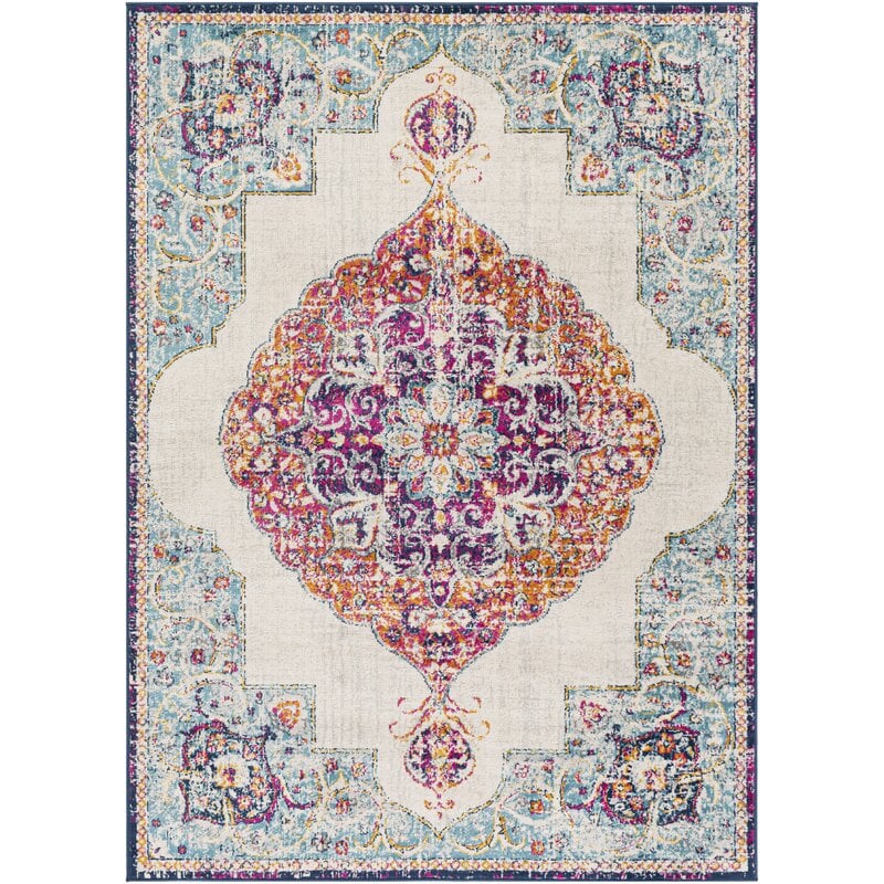 Bungalow Rose Leaver Floral Light Blue/Saffron Area Rug