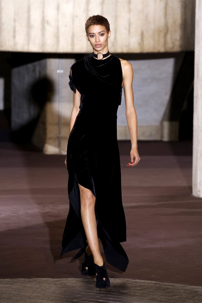 We can imagine her styling this one-shoulder piece with an embellished bag and diamonds for a formal event.