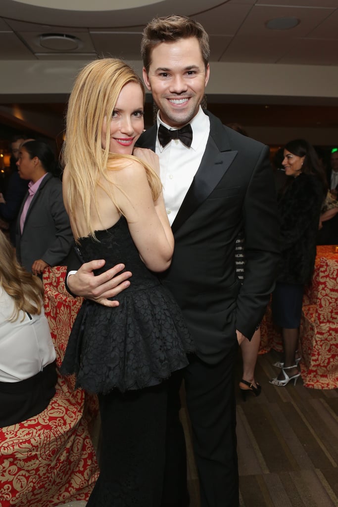 Leslie Mann snuggled up to Andrew Rannells.