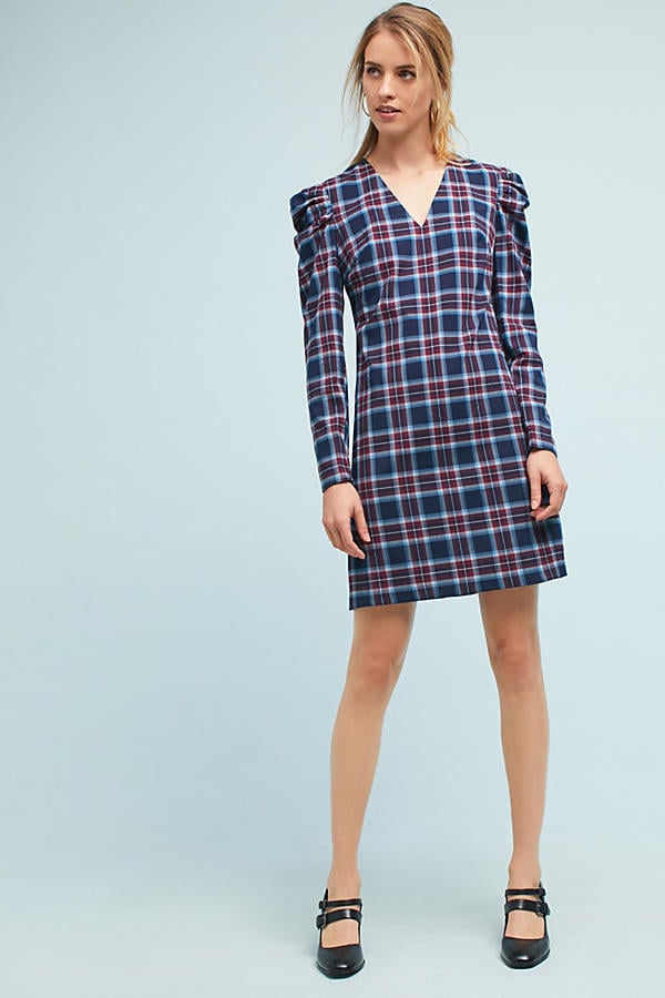 Donna Morgan Plaid Ruched-Sleeve Dress