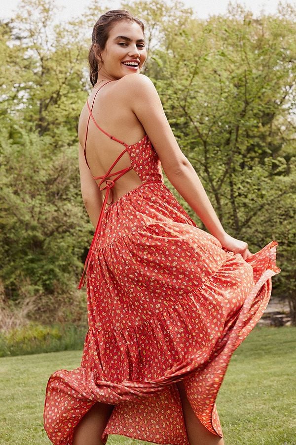 uo sparks fly tiered midi dress