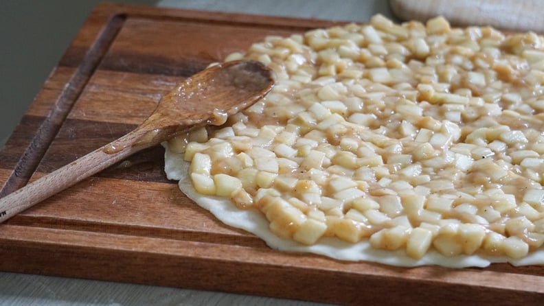 apple pie cookies: spreading filling onto pie crust