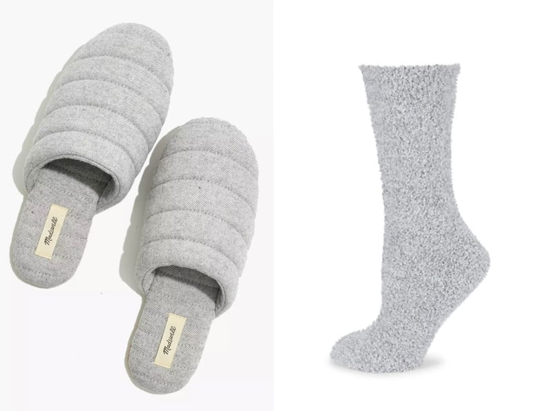 Madewell Chambray Quilted Slippers + Barefoot Dreams Heathered Socks
