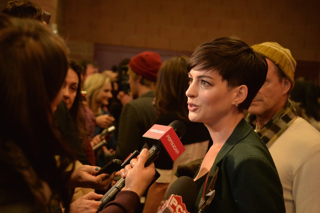 Anne Hathaway answered questions at the Song One premiere.