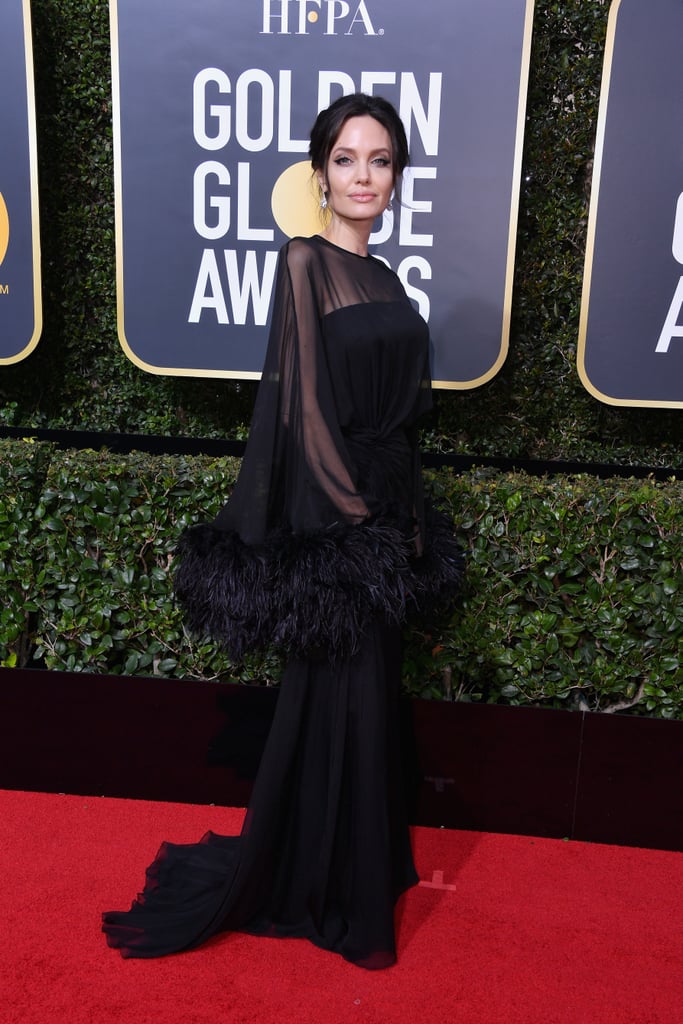 Angelina Jolie Wearing Black Dress at 2018 Golden Globes