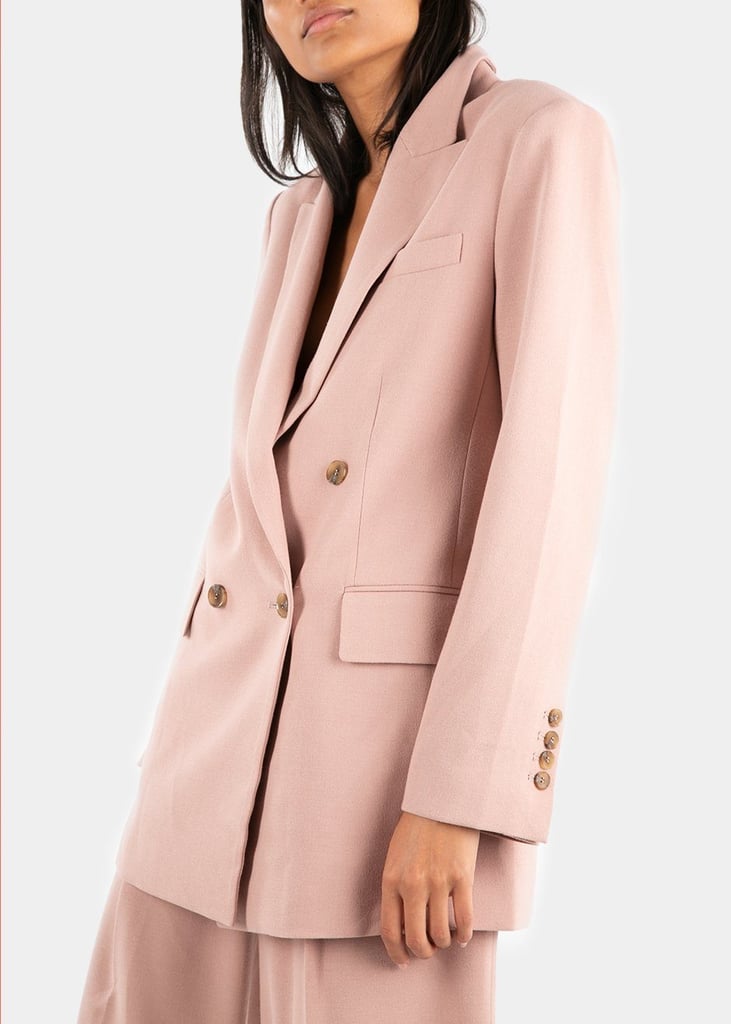 Frankie Shop Elvira Double-Breasted Suit Blazer in Pink