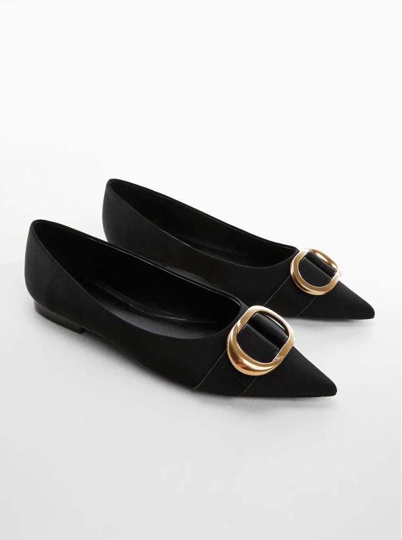 Best Black Pointed Flats: Mango Decorative Buckle Toe Shoes