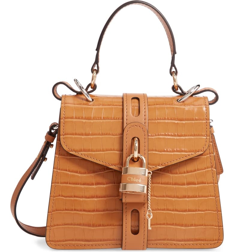 Chloé Small Aby Croc Embossed Leather Shoulder Bag