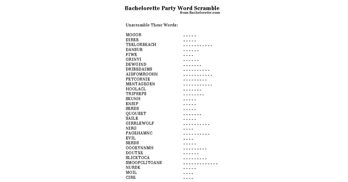 Marriage Word Scramble | Free Bachelorette Party Printables | POPSUGAR ...