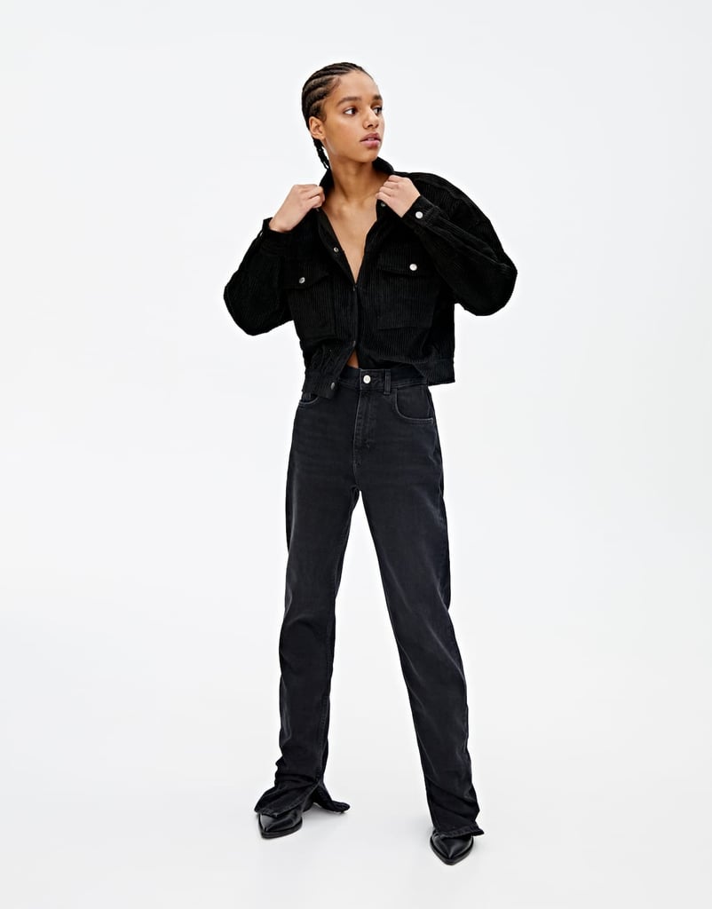 pull&bear Black corduroy shirt with snap buttons