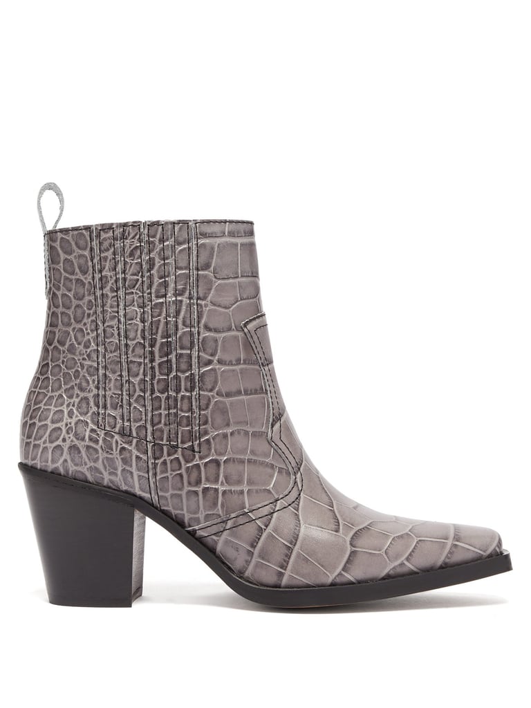 Ganni Callie Western Crocodile-effect Leather Boots