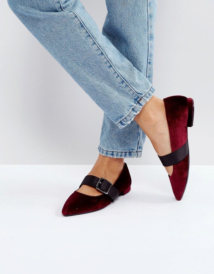 Bershka Velvet Buckle Flat Shoe