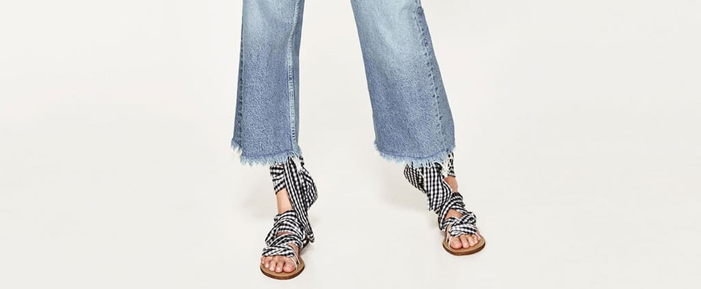 Zara Gingham and Stripe Ribbon Sandals