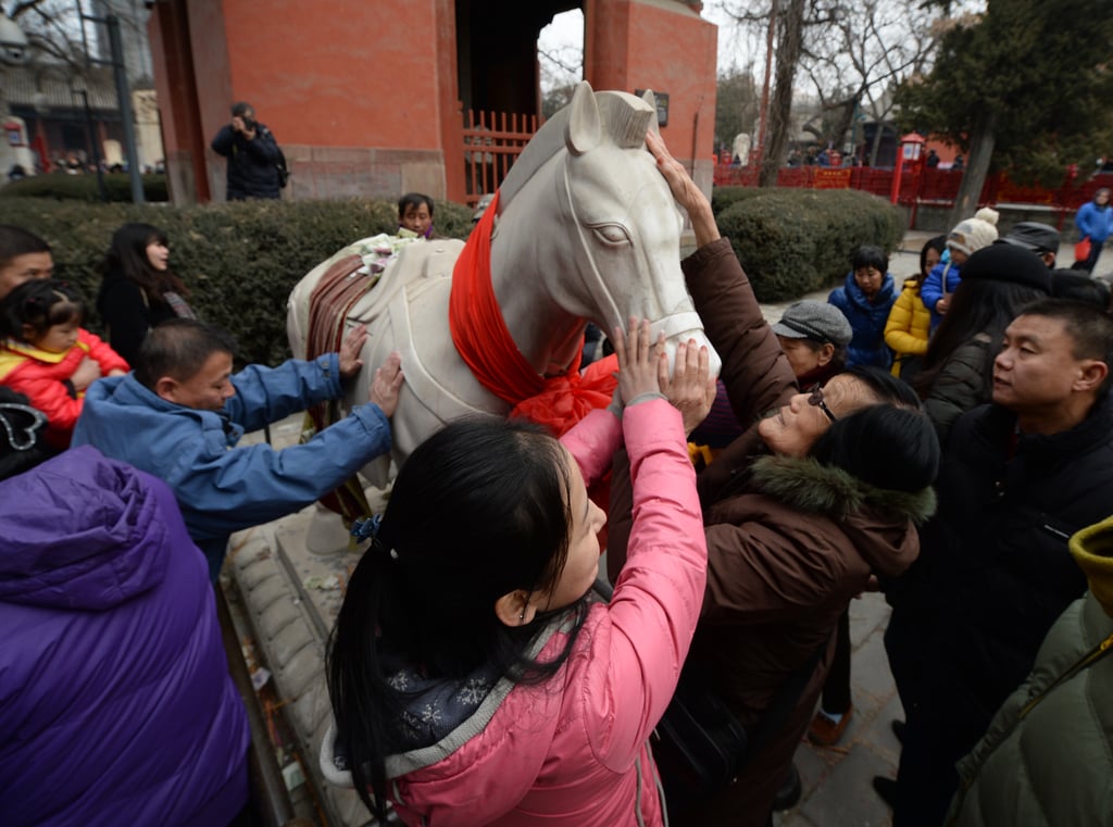 A horse statue was on display in Beijing to honor the Year of the Horse.