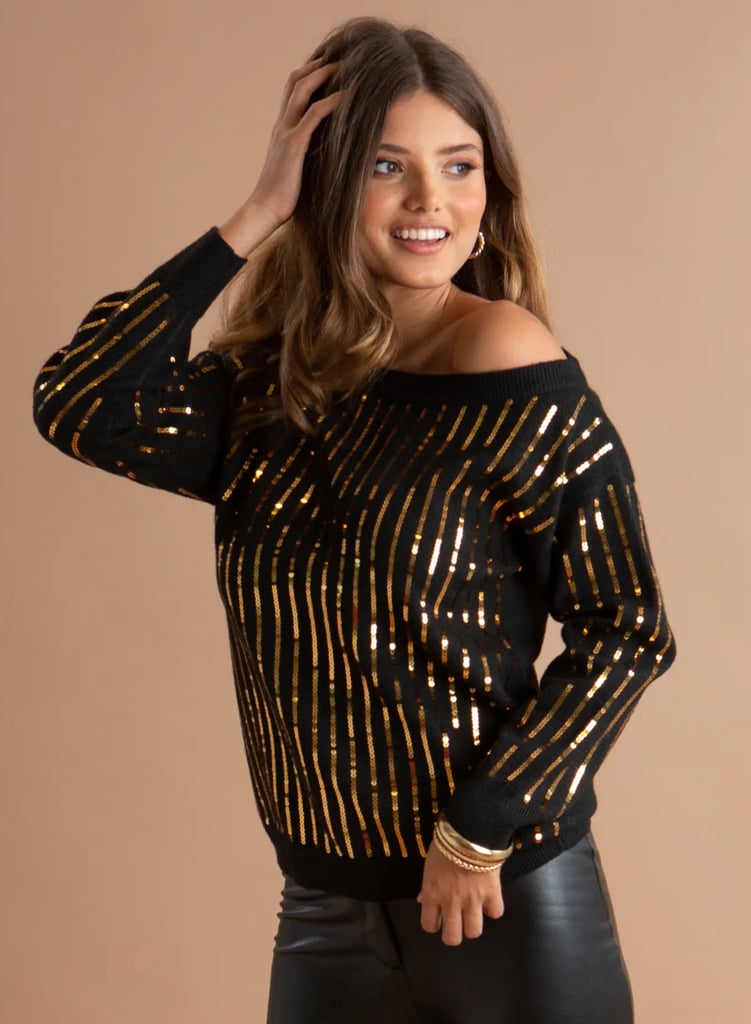 Classy Christmas Jumpers: Pour Moi Sequin Off Shoulder Knit Jumper