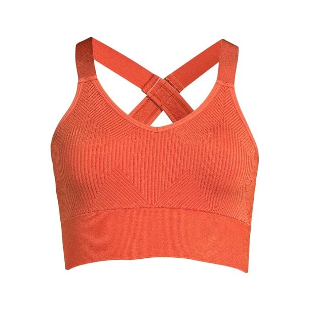 Avia Seamless Zip Front Sports Bra Size SMALL Pink W Orange Medium Support