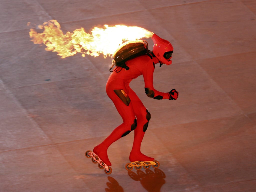 And skaters raced around with fire coming out of their helmets.