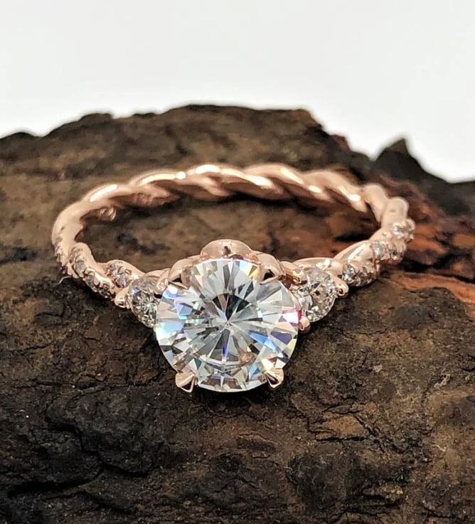 Unique Moissanite 14k Rose Gold Engagement Ring