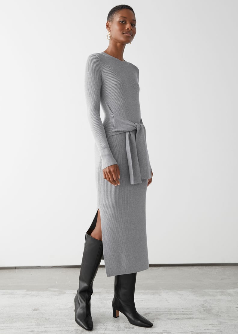 & Other Stories Belted Rib Midi Dress