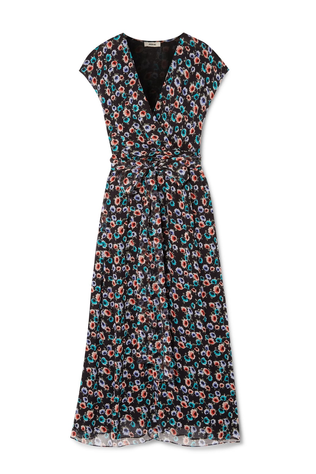Jason Wu Belted Wrap Effect Floral Print Silk Georgette Midi Dress