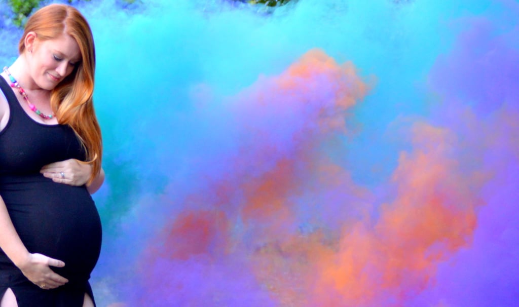 Smoke Grenade Rainbow Baby Maternity Photos