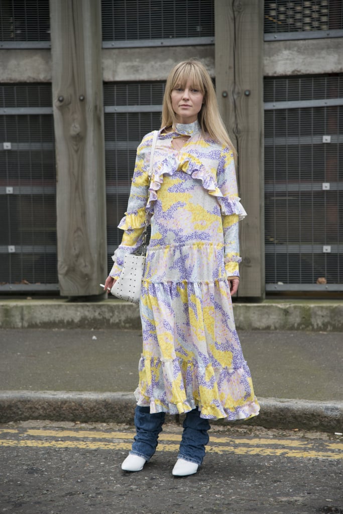 Thinking of a way to re-wear your wedding guest dress? Slip on a pair of jeans and booties for a more casual take.