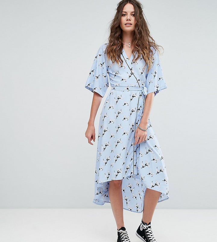 Glamorous Tall Wrap Front Pajama Style Dress In Bird Print
