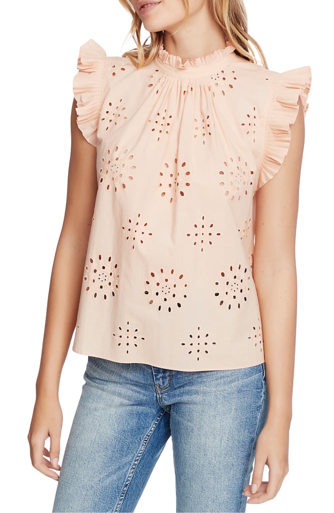 1.STATE Eyelet Flutter Sleeve Top