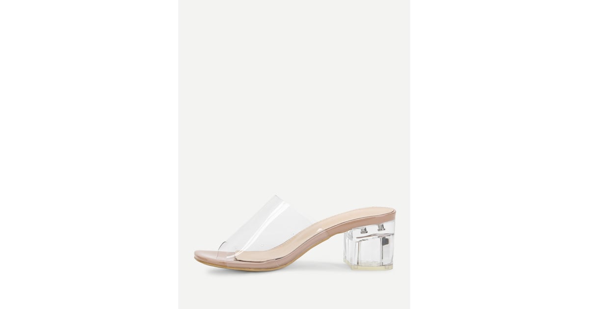 clear chunky heel mules