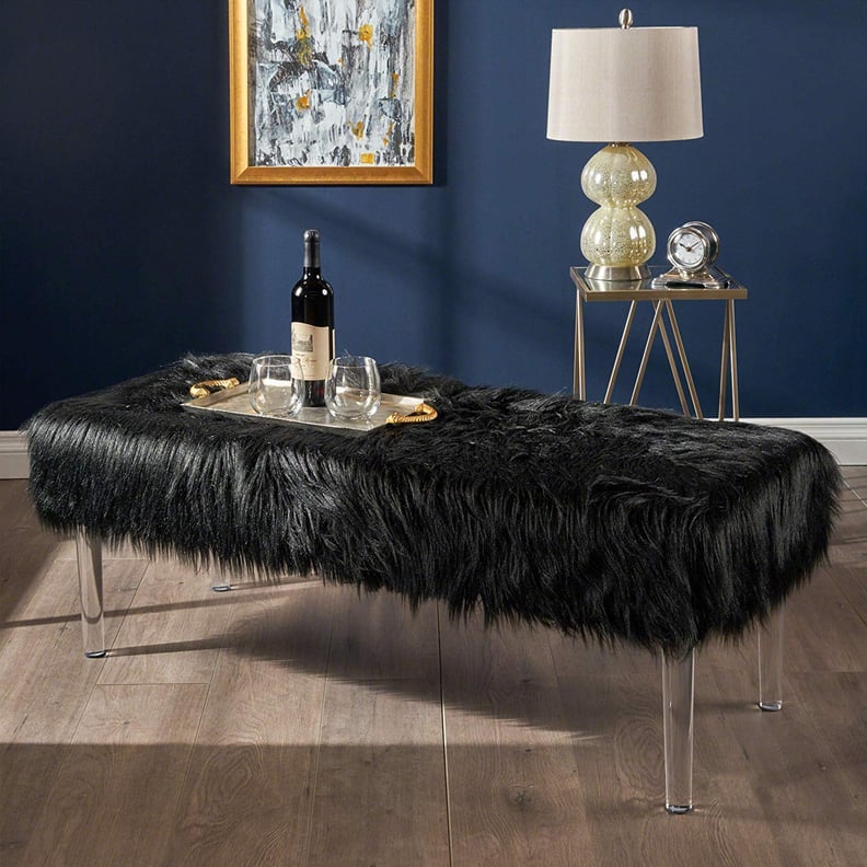 Christopher Knight Home Klamma Glam Black Faux Fur Short and Straight Furry Ottoman